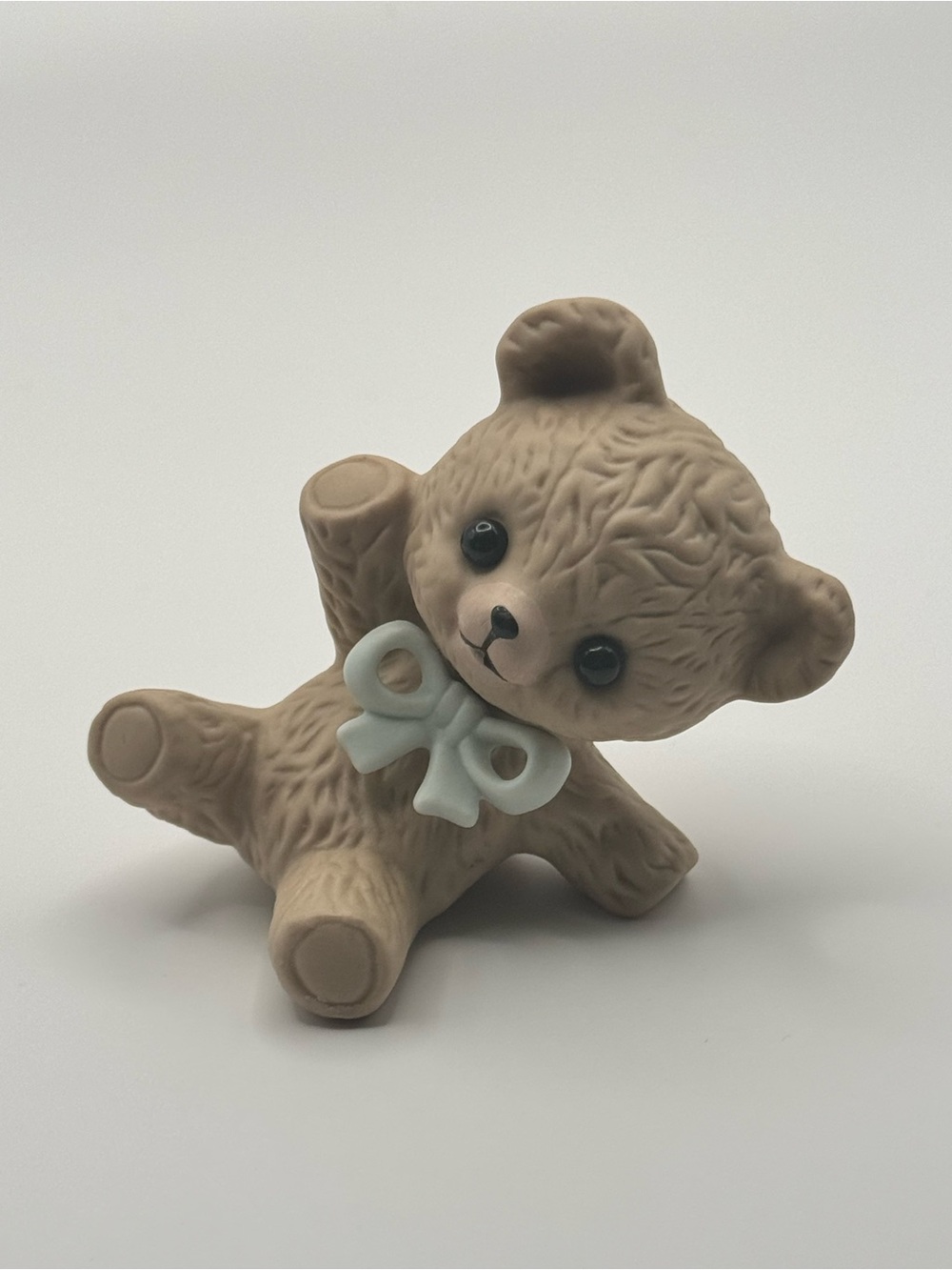 Plush-Look Beige Teddy with Light Blue Bow - Nursery Decor